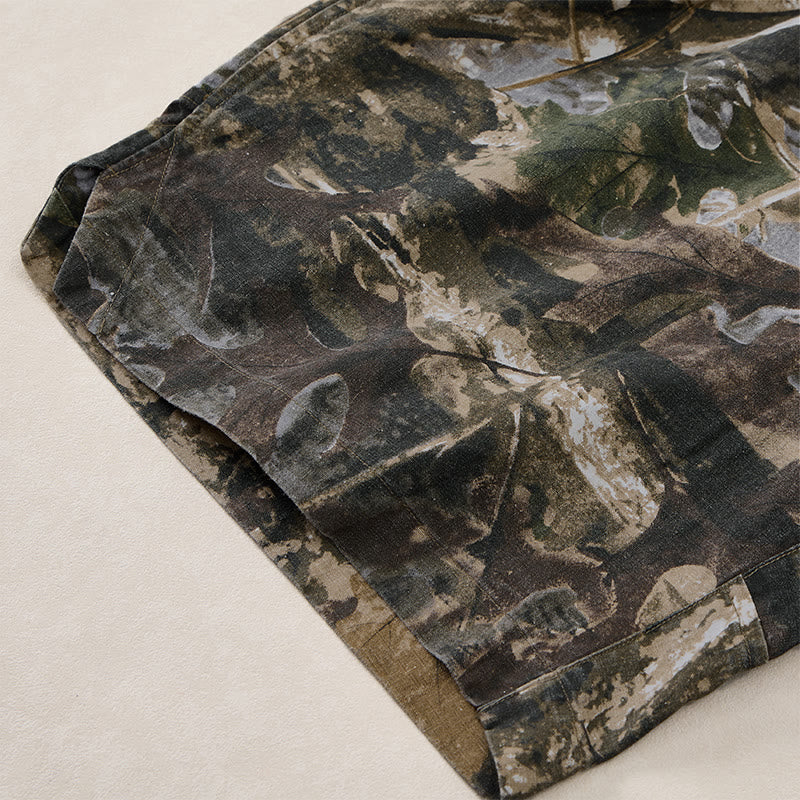 Buddha Stones Short d'été décontracté et athlétique pour homme, en coton ramie, avec cordon de serrage, motif camouflage à feuilles et poches. - image 6