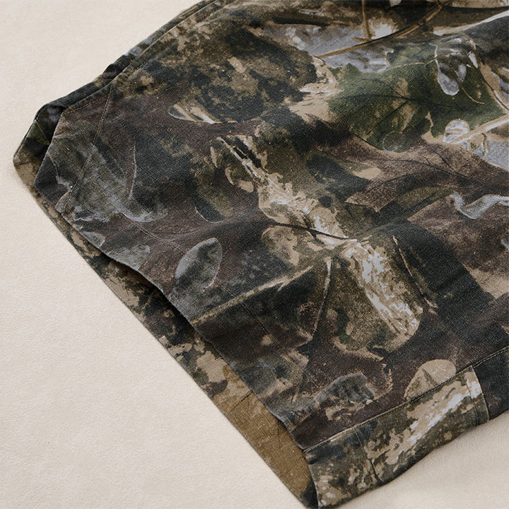 Buddha Stones Short d'été décontracté et athlétique pour homme, en coton ramie, avec cordon de serrage, motif camouflage à feuilles et poches. - image 6