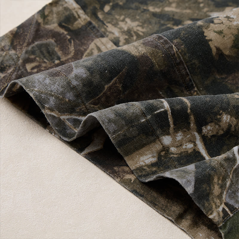 Buddha Stones Short d'été décontracté et athlétique pour homme, en coton ramie, avec cordon de serrage, motif camouflage à feuilles et poches. - image 8