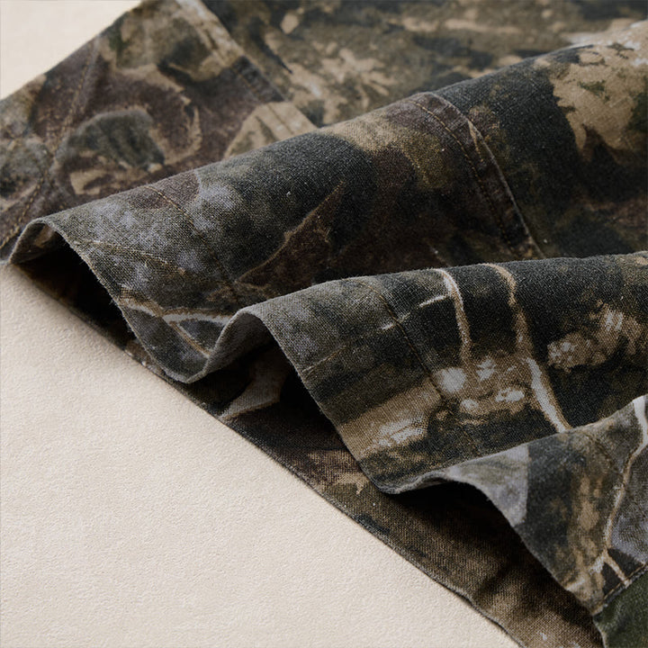 Buddha Stones Short d'été décontracté et athlétique pour homme, en coton ramie, avec cordon de serrage, motif camouflage à feuilles et poches. - image 8