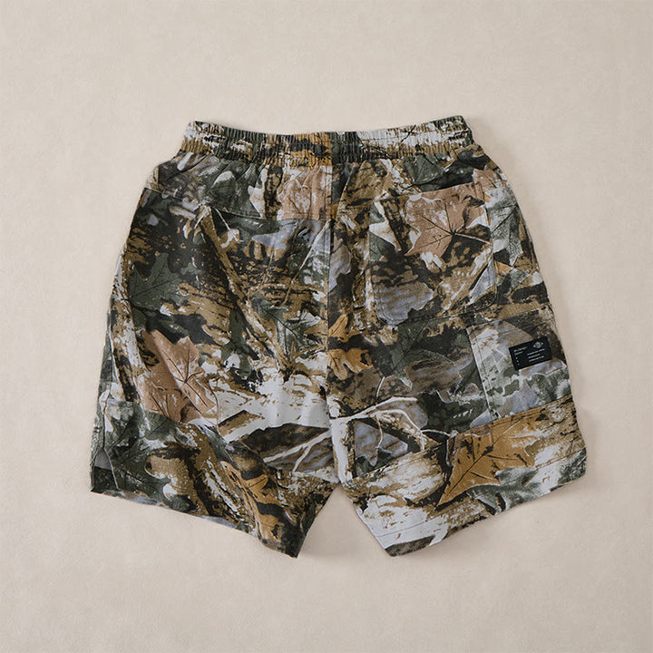 Buddha Stones Short d'été décontracté et athlétique pour homme, en coton ramie, avec cordon de serrage, motif camouflage à feuilles et poches. - image 11