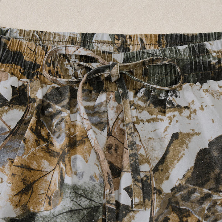 Buddha Stones Short d'été décontracté et athlétique pour homme, en coton ramie, avec cordon de serrage, motif camouflage à feuilles et poches. - image 13