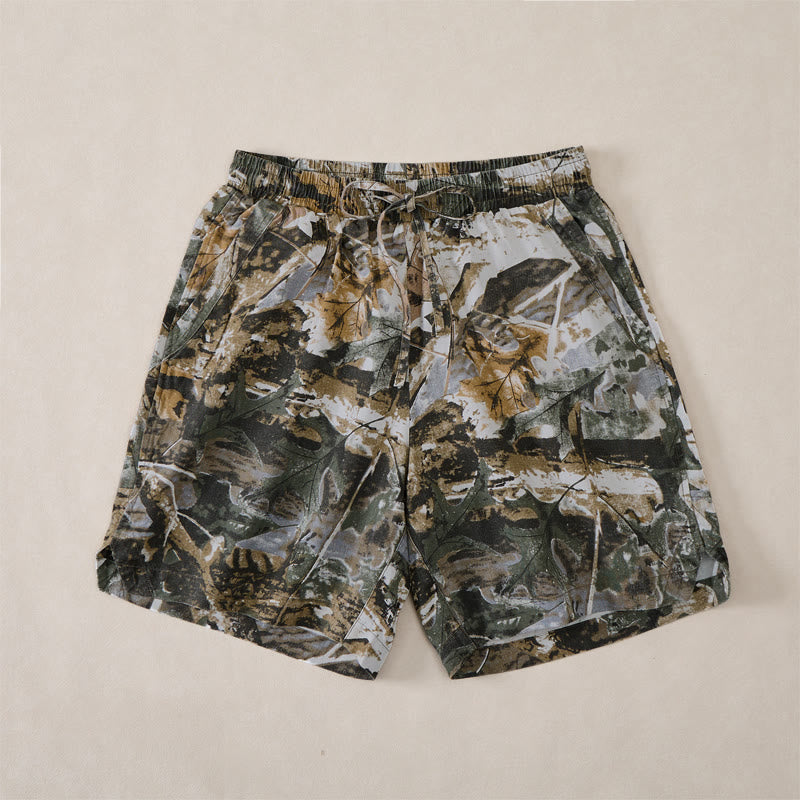 Buddha Stones Short d'été décontracté et athlétique pour homme, en coton ramie, avec cordon de serrage, motif camouflage à feuilles et poches. - Gris - US/UK/AU44, EU54 (4XL) - image 10