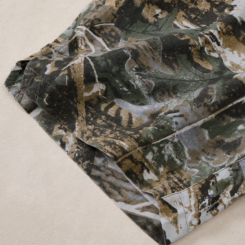 Buddha Stones Short d'été décontracté et athlétique pour homme, en coton ramie, avec cordon de serrage, motif camouflage à feuilles et poches. - image 16