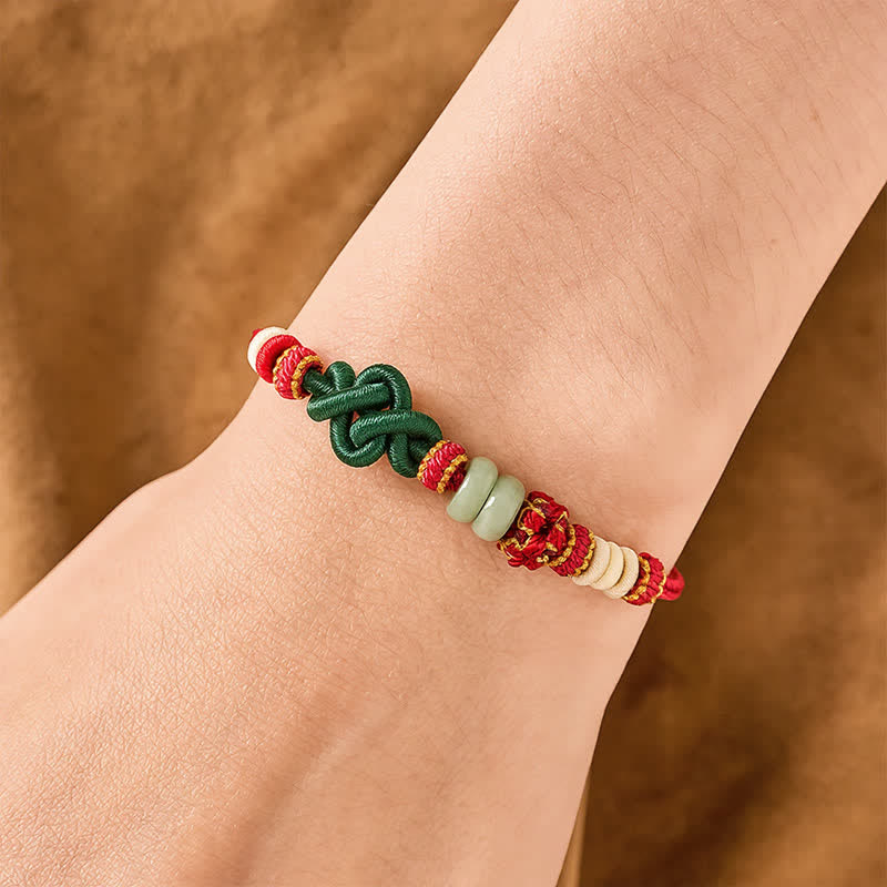 Buddha Stones Bracelet Ruyi tressé à la main, orné d'un nœud en jade et de fleurs de pêcher, porte-bonheur et ajustable - image 4
