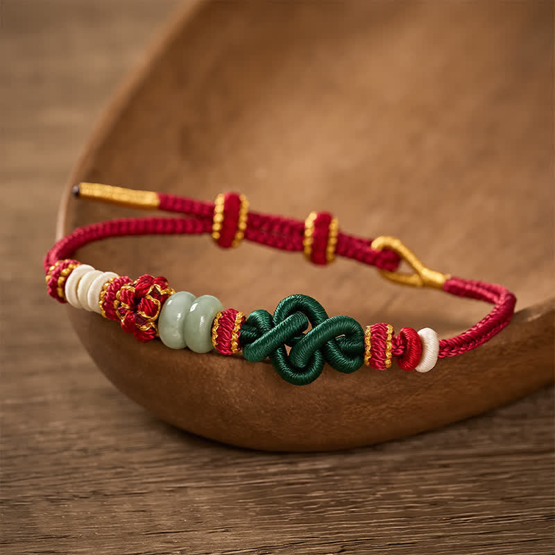 Buddha Stones Bracelet Ruyi tressé à la main, orné d'un nœud en jade et de fleurs de pêcher, porte-bonheur et ajustable - image 2