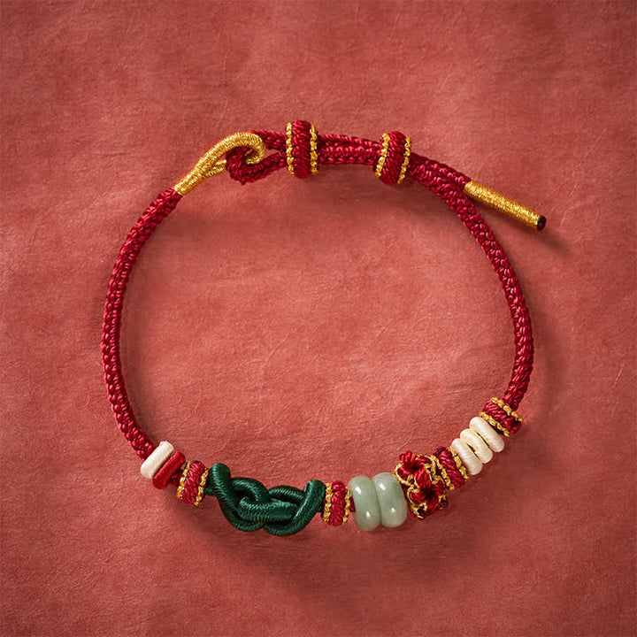 Buddha Stones Bracelet Ruyi tressé à la main, orné d'un nœud en jade et de fleurs de pêcher, porte-bonheur et ajustable - image 1