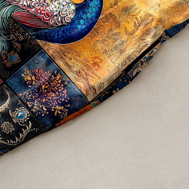 Buddha Stones Robe midi d'été décontractée pour femme, sans manches, à motif patchwork paon, avec poches - image 3
