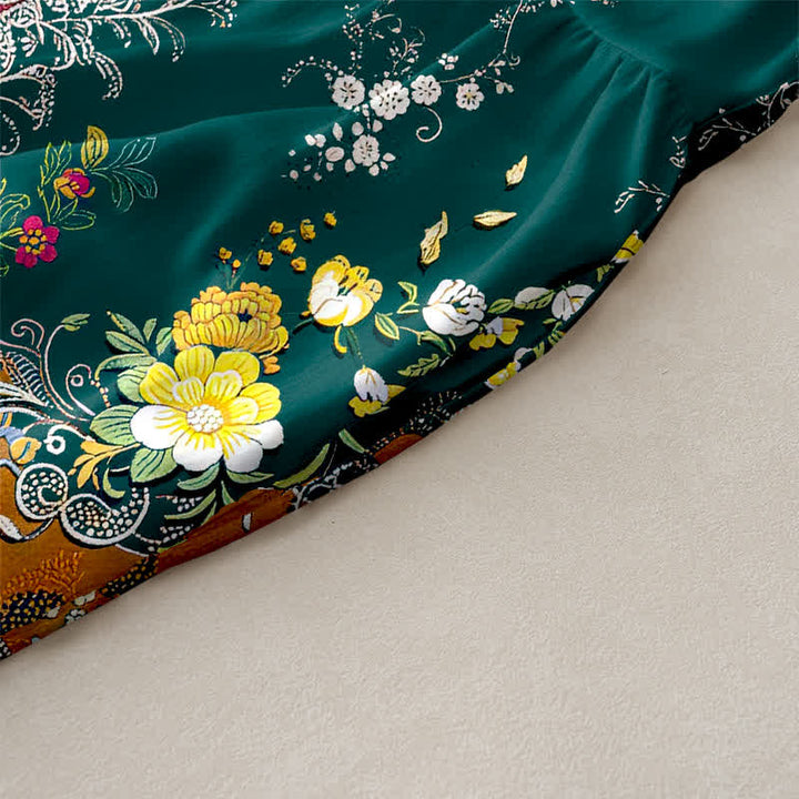 Buddha Stones Robe midi d'été décontractée et vintage à motif floral vintage avec médaillons et feuilles, sans manches et avec poches. - image 2