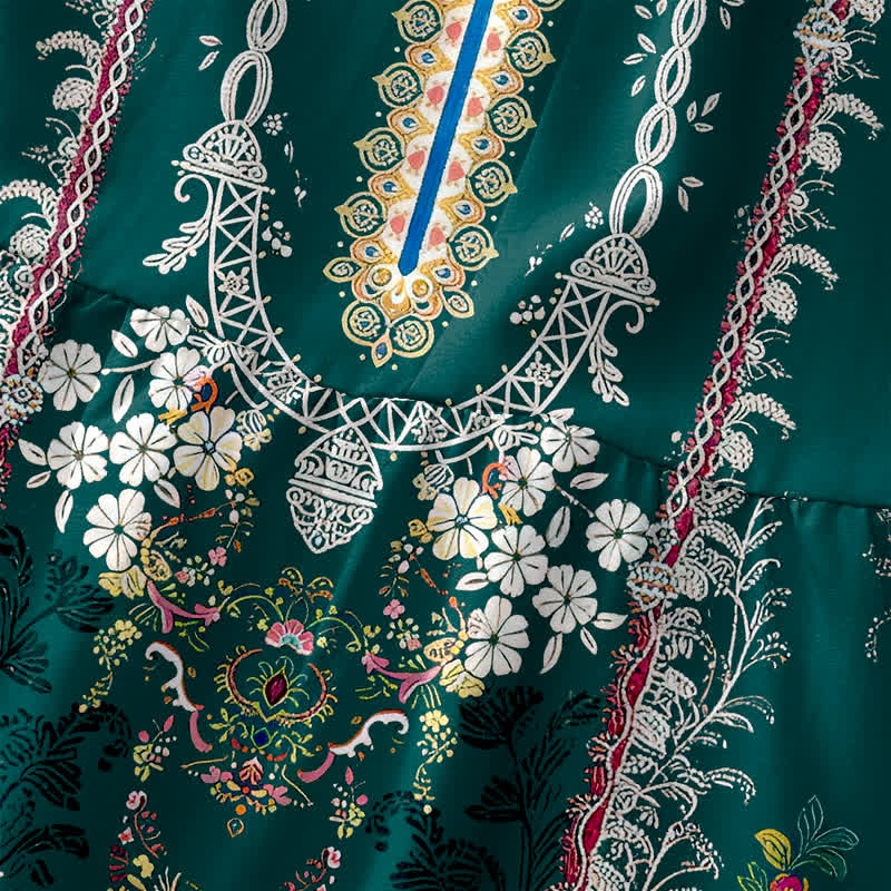 Buddha Stones Robe midi d'été décontractée et vintage à motif floral vintage avec médaillons et feuilles, sans manches et avec poches. - image 1