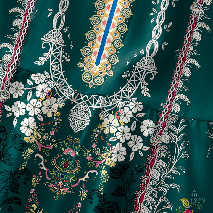 Buddha Stones Robe midi d'été décontractée et vintage à motif floral vintage avec médaillons et feuilles, sans manches et avec poches. - image 1