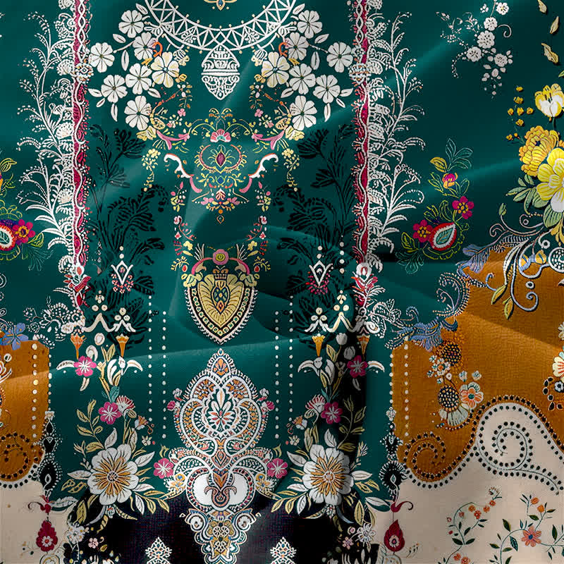 Buddha Stones Robe midi d'été décontractée et vintage à motif floral vintage avec médaillons et feuilles, sans manches et avec poches. - image 3