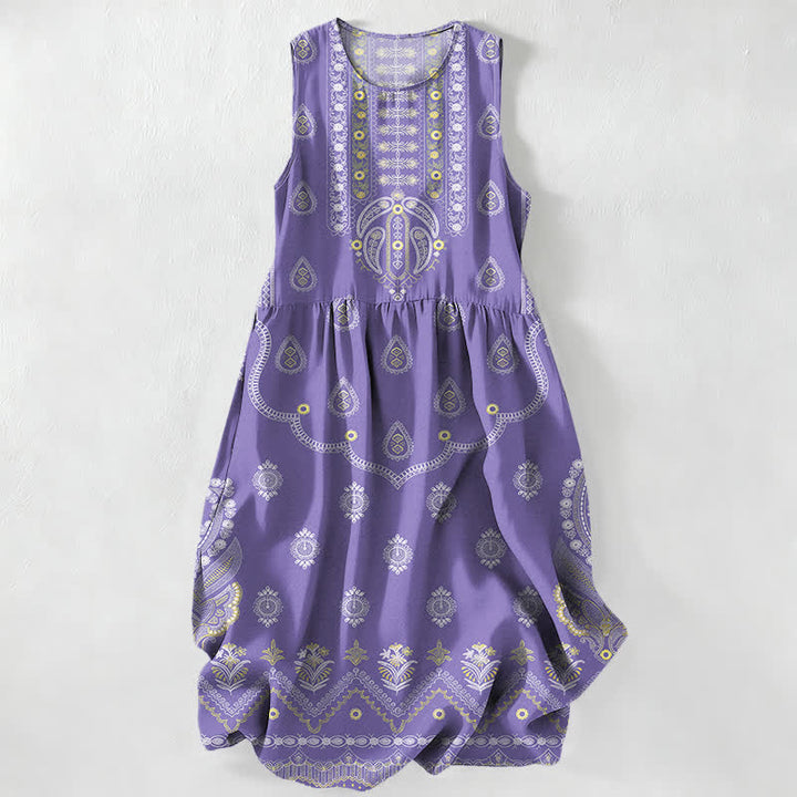 Buddha Stones Robe midi d'été décontractée bohème à motif cachemire médaillon, sans manches et avec poches, pour femme - Lavande - US16，UK/AU20，EU48 (3XL) - image 5