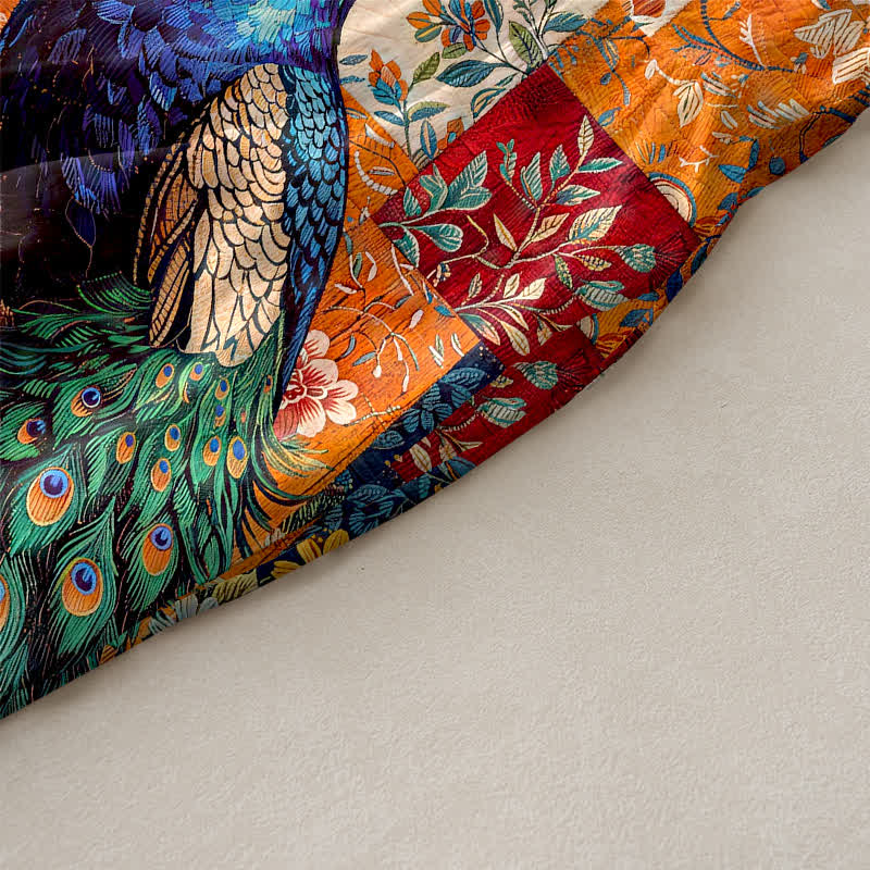 Buddha Stones Robe midi d'été décontractée pour femme, sans manches, à motif patchwork floral paon, avec poches - image 3