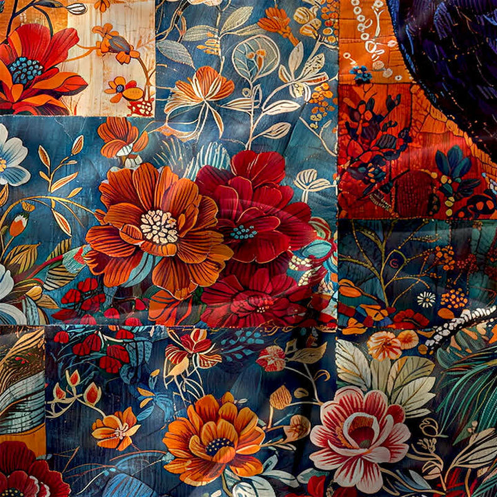 Buddha Stones Robe midi d'été décontractée pour femme, sans manches, à motif patchwork floral paon, avec poches - image 2