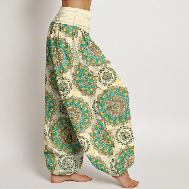 Buddha Stones Pantalon harem en coton à motif mandala bohème et taille élastique pour femme - image 1