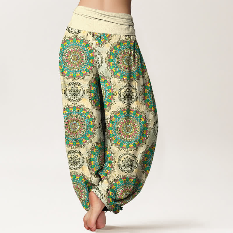 Buddha Stones Pantalon harem en coton à motif mandala bohème et taille élastique pour femme - image 2