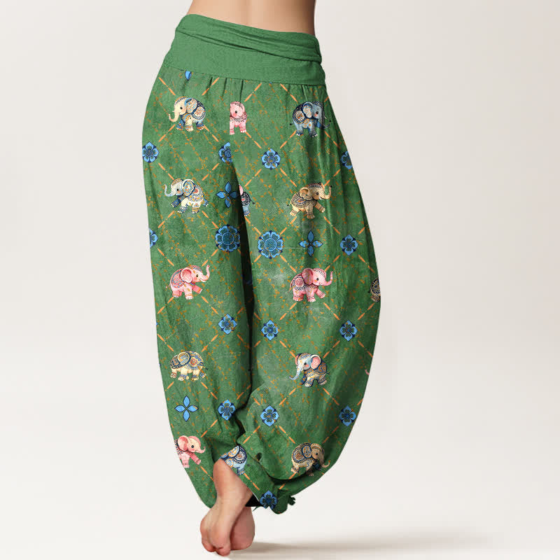 Buddha Stones Pantalon harem à taille élastique pour femme, motif floral éléphant en coton - image 10