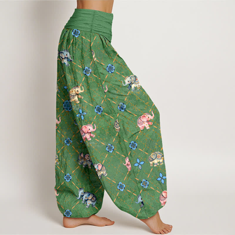 Buddha Stones Pantalon harem à taille élastique pour femme, motif floral éléphant en coton - image 9