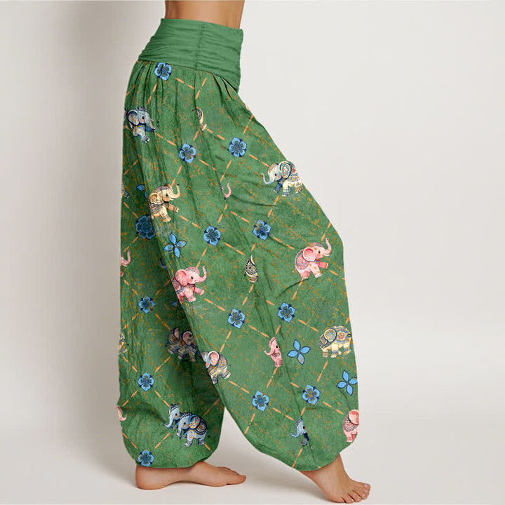 Buddha Stones Pantalon harem à taille élastique pour femme, motif floral éléphant en coton - image 9
