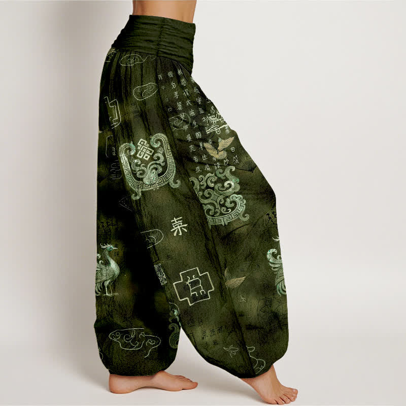 Buddha Stones Pantalon harem à taille élastique pour femme, en coton, motif nuage de phénix - image 6