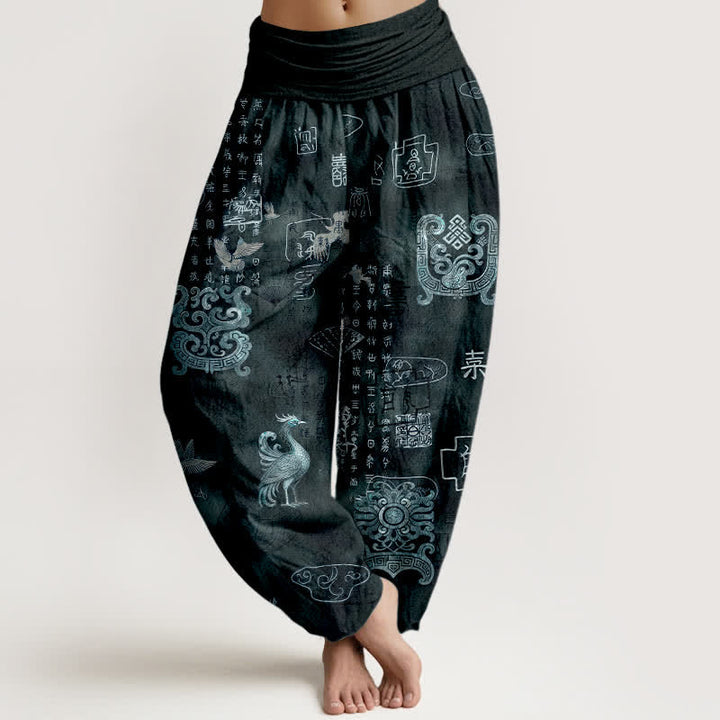 Buddha Stones Pantalon harem à taille élastique pour femme, en coton, motif nuage de phénix - Gris ardoise foncé - US16，UK/AU20，EU48 (3XL) - image 8