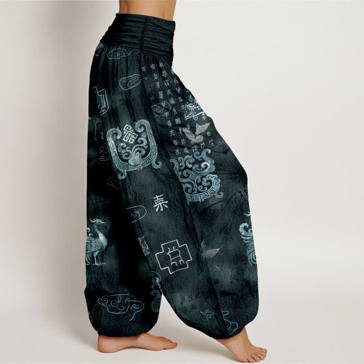 Buddha Stones Pantalon harem à taille élastique pour femme, en coton, motif nuage de phénix - image 9