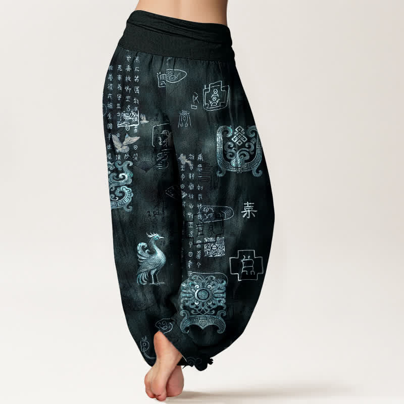 Buddha Stones Pantalon harem à taille élastique pour femme, en coton, motif nuage de phénix - image 10