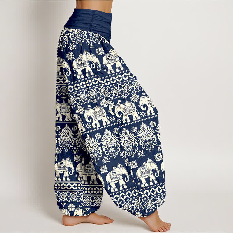 Buddha Stones Pantalon harem à taille élastique pour femme, motif rayures tribales éléphant en coton - image 2