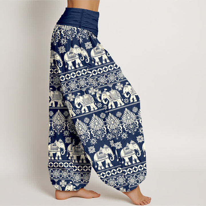 Buddha Stones Pantalon harem à taille élastique pour femme, motif rayures tribales éléphant en coton - image 2