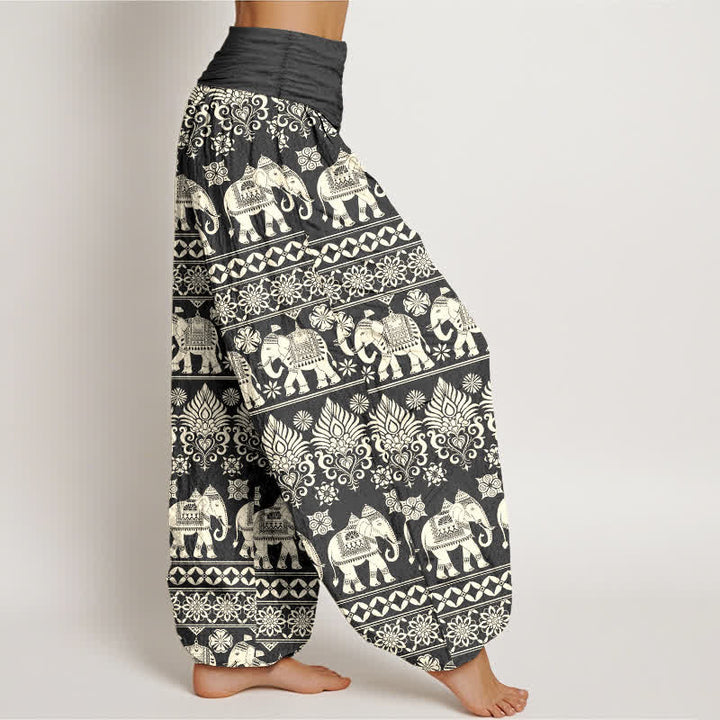 Buddha Stones Pantalon harem à taille élastique pour femme, motif rayures tribales éléphant en coton - image 6