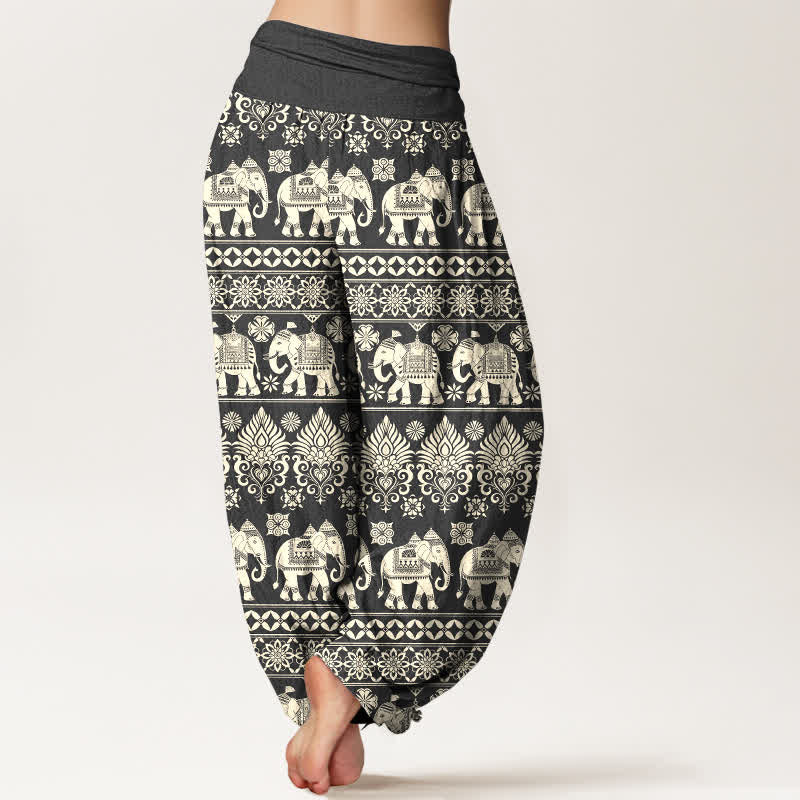 Buddha Stones Pantalon harem à taille élastique pour femme, motif rayures tribales éléphant en coton - image 7