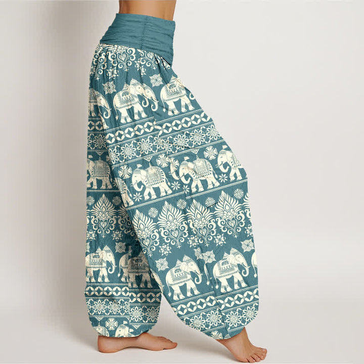 Buddha Stones Pantalon harem à taille élastique pour femme, motif rayures tribales éléphant en coton - image 9