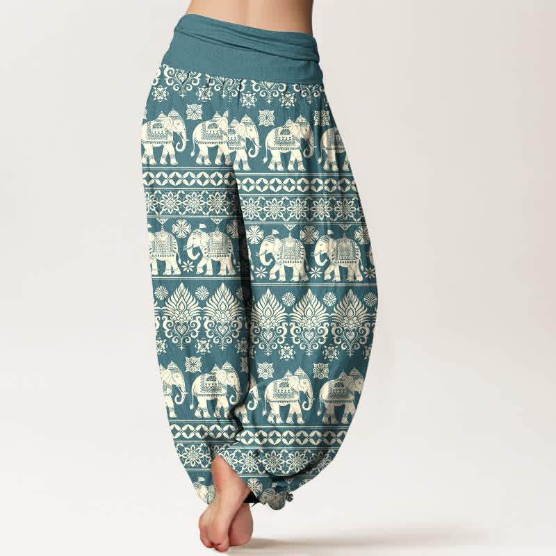 Buddha Stones Pantalon harem à taille élastique pour femme, motif rayures tribales éléphant en coton - image 10