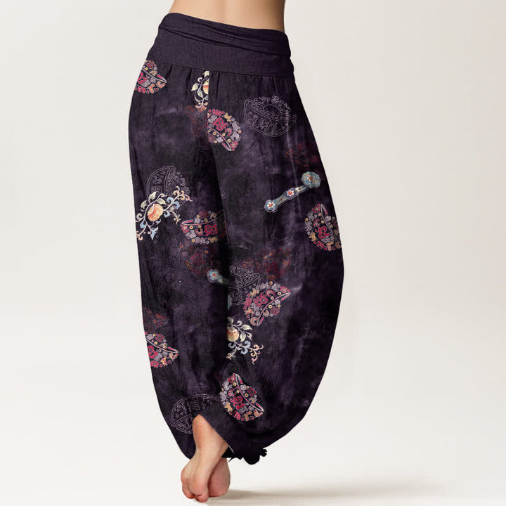 Buddha Stones Pantalon harem bohème en coton à motif floral en éventail pour femme, taille élastique - image 7