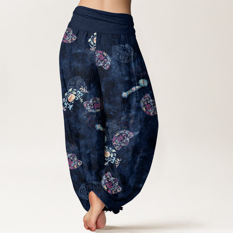 Buddha Stones Pantalon harem bohème en coton à motif floral en éventail pour femme, taille élastique - image 10