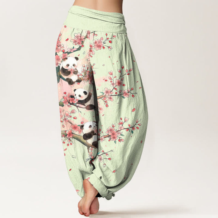Buddha Stones Pantalon harem à taille élastique pour femme, motif panda et fleurs de sakura en coton. - image 7