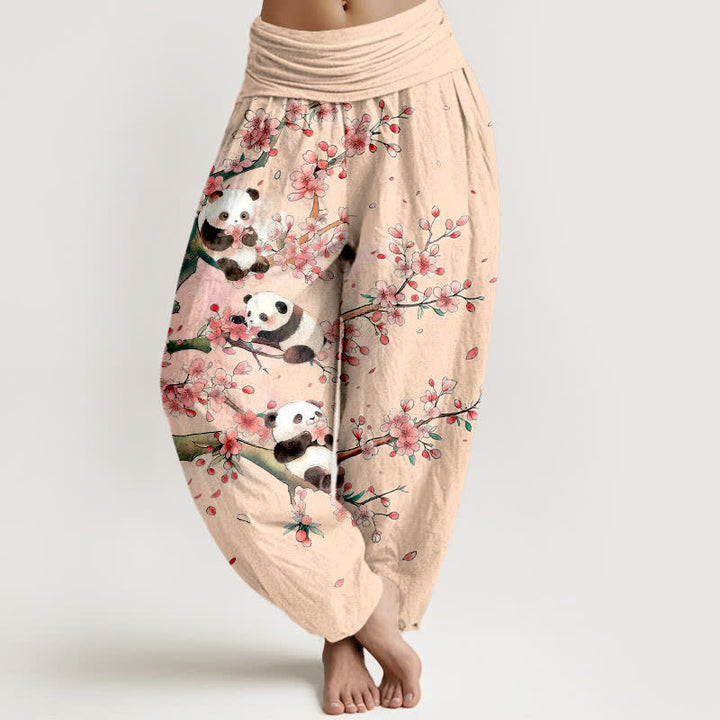 Buddha Stones Pantalon harem à taille élastique pour femme, motif panda et fleurs de sakura en coton. - PeachPuff - US16，UK/AU20，EU48 (3XL) - image 8