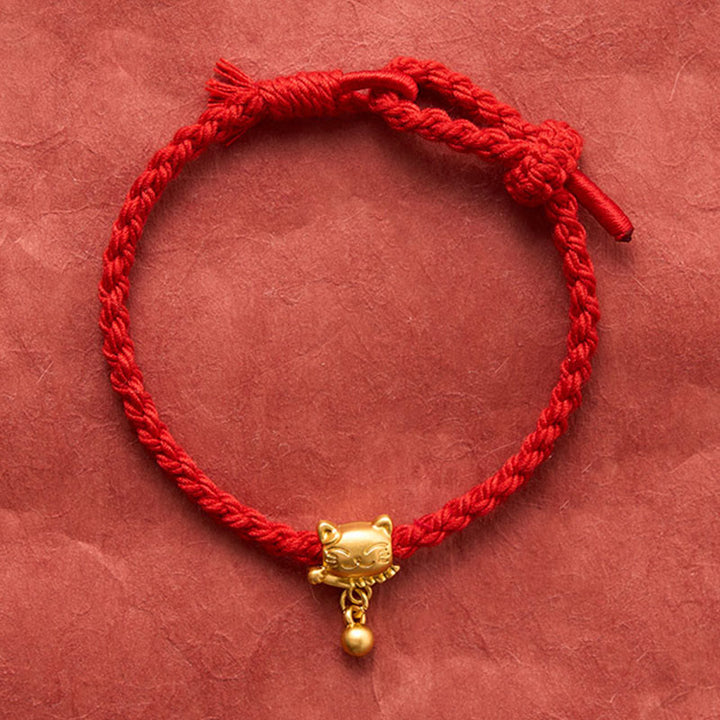 Buddha Stones Bracelet de protection tissé à la main, orné d'un pendentif chat porte-bonheur en cuivre et fil rouge tibétain. - image 12