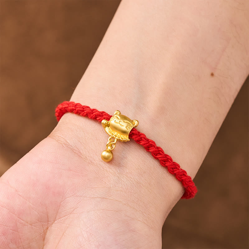 Buddha Stones Bracelet de protection tissé à la main, orné d'un pendentif chat porte-bonheur en cuivre et fil rouge tibétain. - image 15