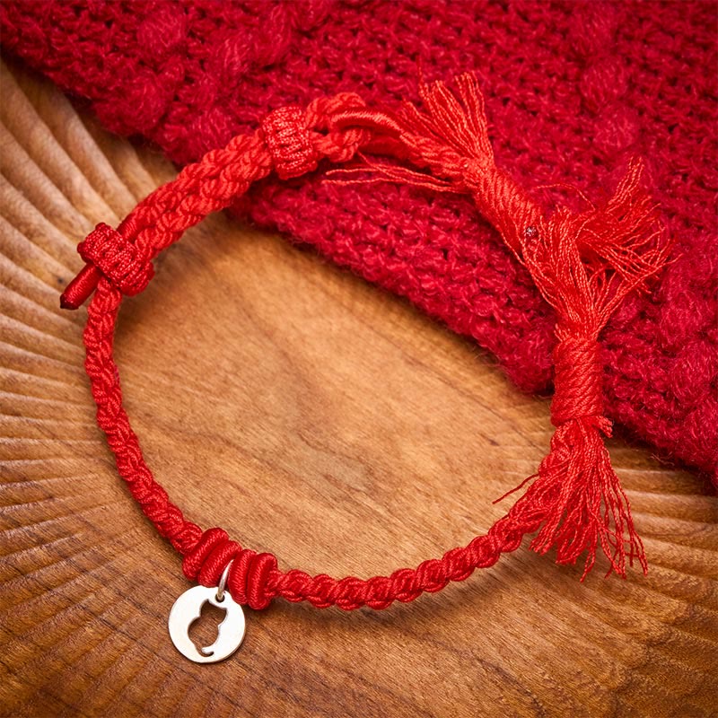 Buddha Stones Bracelet à breloques en argent sterling 925 avec cordon rouge et motif chat protecteur rond et ajouré - Rouge (Tour de poignet 14–17 cm) - image 0