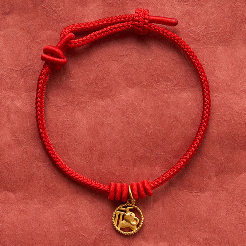 Buddha Stones Bracelet de richesse en cuivre plaqué or avec motif éléphant Fu et cordon rouge - image 4