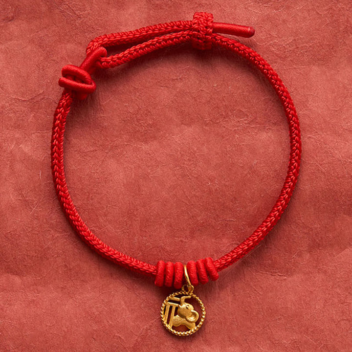 Buddha Stones Bracelet de richesse en cuivre plaqué or avec motif éléphant Fu et cordon rouge - image 4