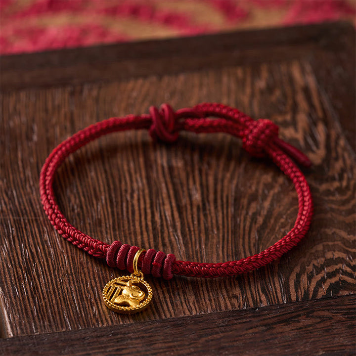 Buddha Stones Bracelet de richesse en cuivre plaqué or avec motif éléphant Fu et cordon rouge - image 14