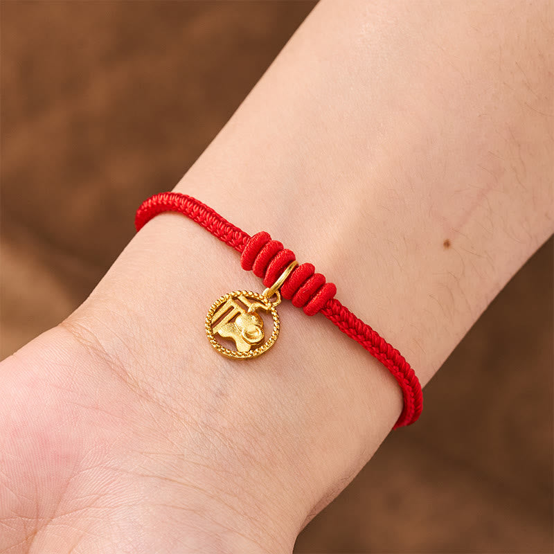 Buddha Stones Bracelet de richesse en cuivre plaqué or avec motif éléphant Fu et cordon rouge - image 5