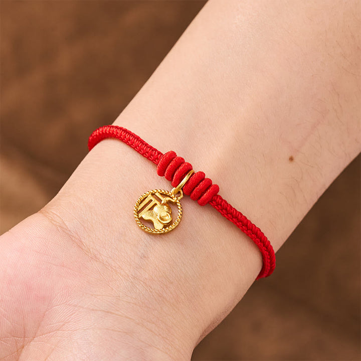Buddha Stones Bracelet de richesse en cuivre plaqué or avec motif éléphant Fu et cordon rouge - image 5