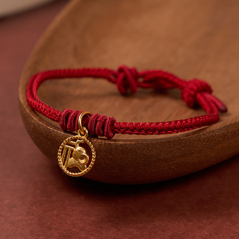 Buddha Stones Bracelet de richesse en cuivre plaqué or avec motif éléphant Fu et cordon rouge - image 13
