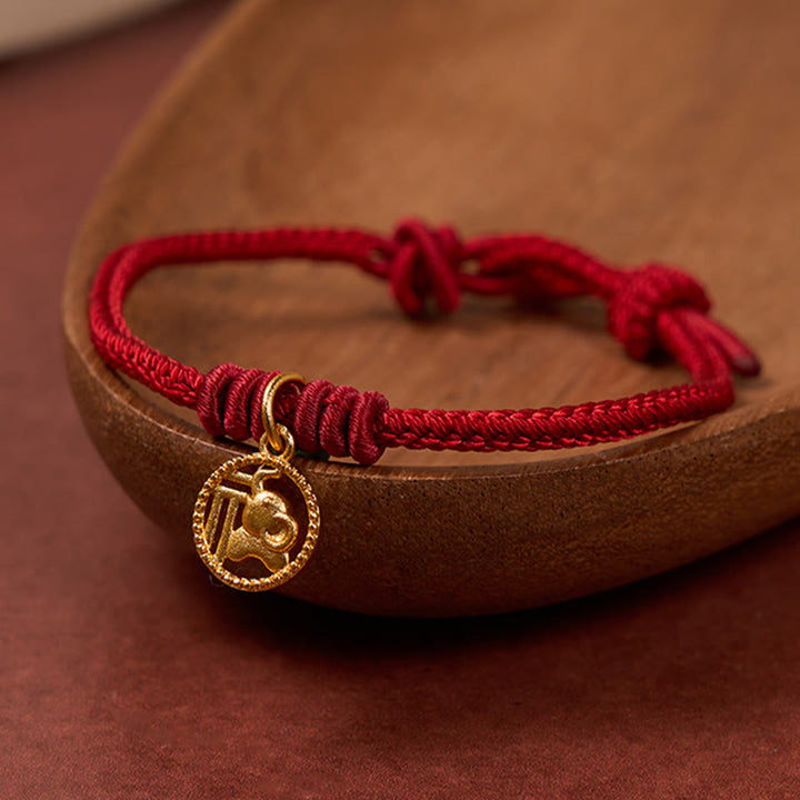 Buddha Stones Bracelet de richesse en cuivre plaqué or avec motif éléphant Fu et cordon rouge - image 13