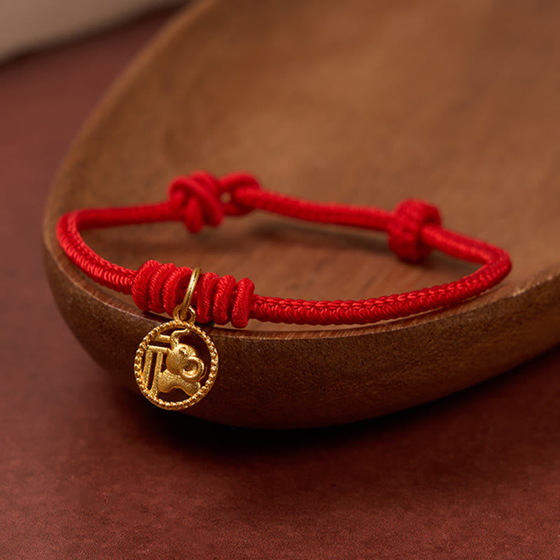 Buddha Stones Bracelet de richesse en cuivre plaqué or avec motif éléphant Fu et cordon rouge - image 2