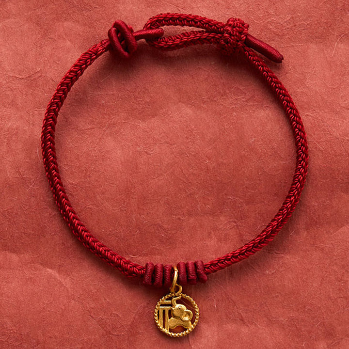 Buddha Stones Bracelet de richesse en cuivre plaqué or avec motif éléphant Fu et cordon rouge - image 15